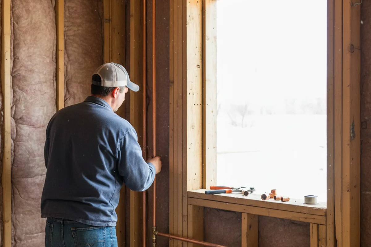 Licensed plumber running new copper supply lines in a Briggsdale home